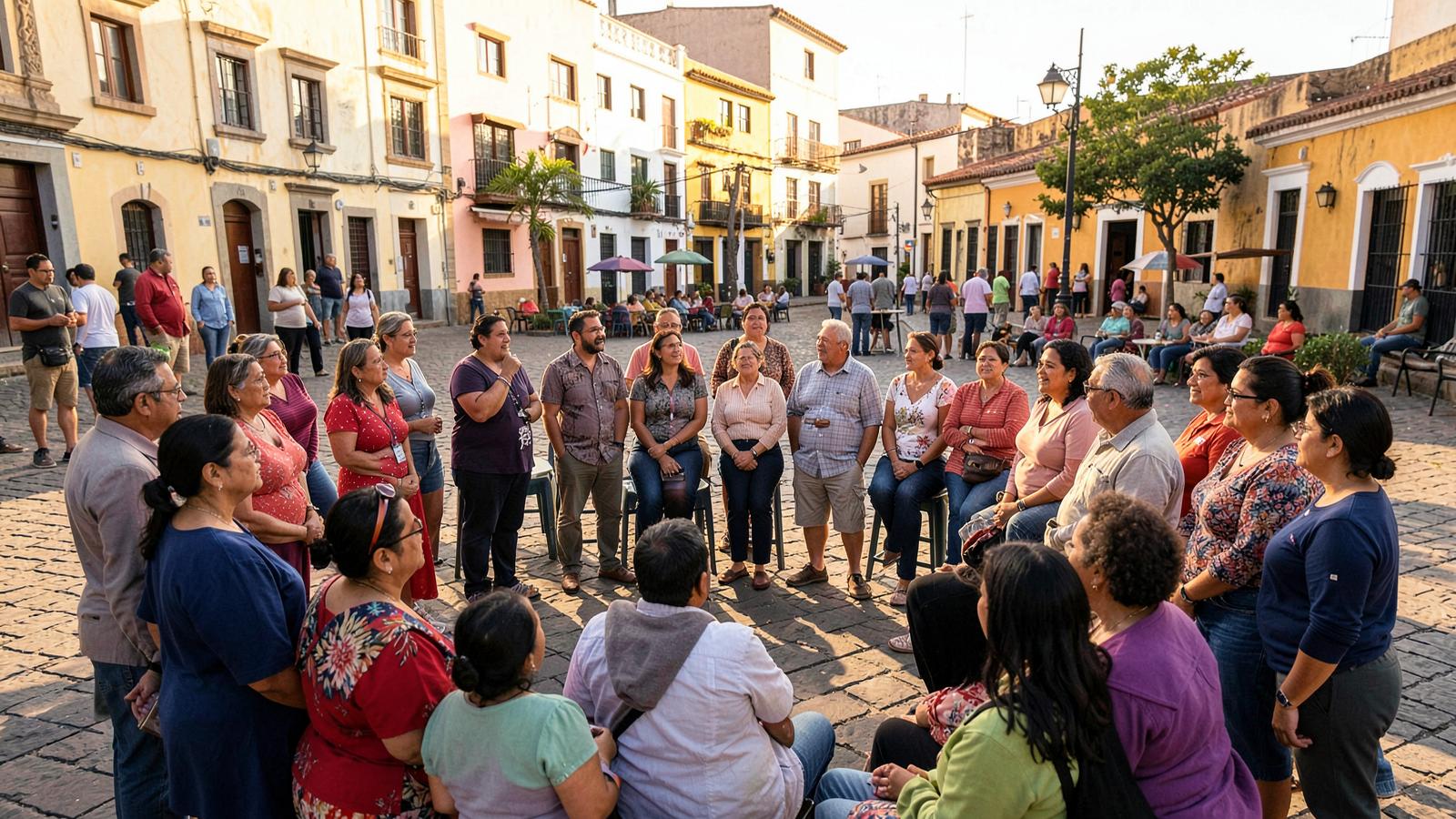 Asamblea vecinal reunida en la plaza pública